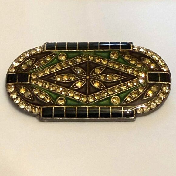 Vintage Art Deco Pierre Bex Style Metal Rhinestone Brooch - Picture 1 of 7
